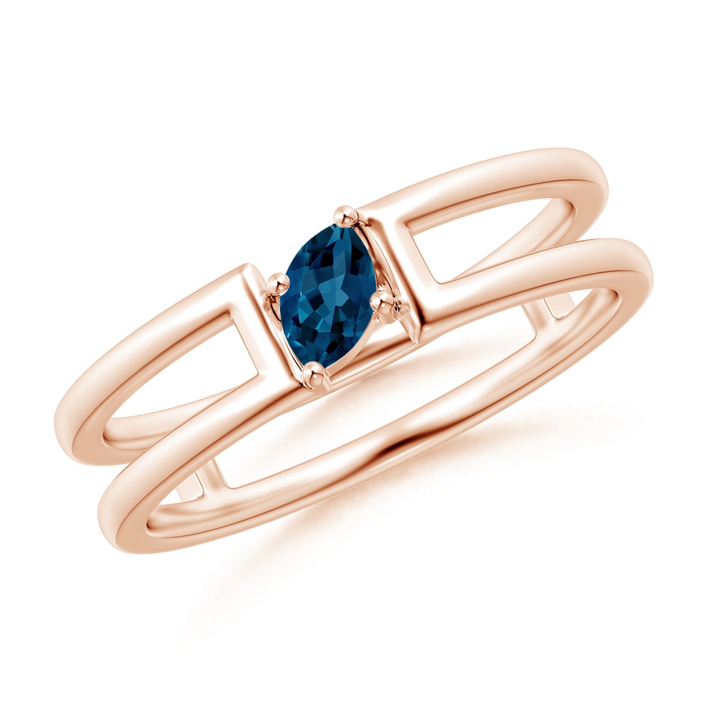 5x2.5mm AAA Tilted Marquise London Blue Topaz Solitaire Parallel Split Shank Ring in Rose Gold