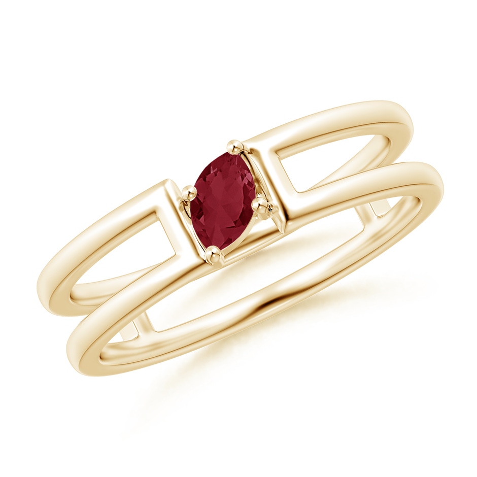 5x2.5mm A Tilted Marquise Ruby Solitaire Parallel Split Shank Ring in Yellow Gold 