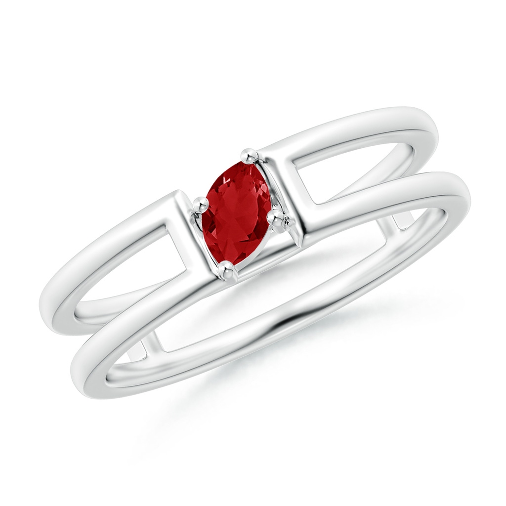 5x2.5mm AAA Tilted Marquise Ruby Solitaire Parallel Split Shank Ring in White Gold