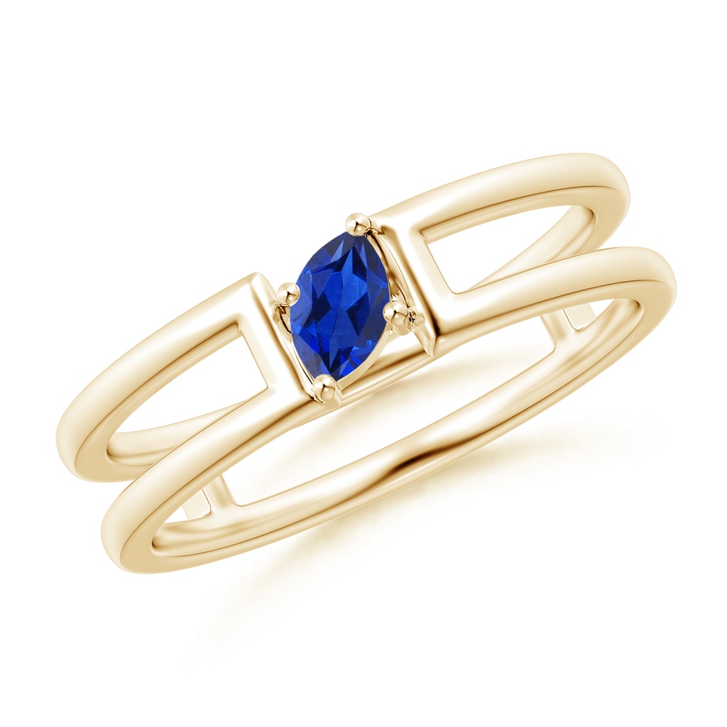 5x2.5mm AAA Tilted Marquise Sapphire Solitaire Parallel Split Shank Ring in Yellow Gold