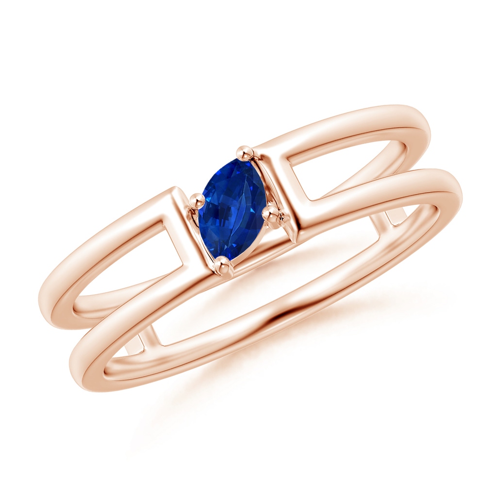 5x2.5mm AAAA Tilted Marquise Sapphire Solitaire Parallel Split Shank Ring in Rose Gold