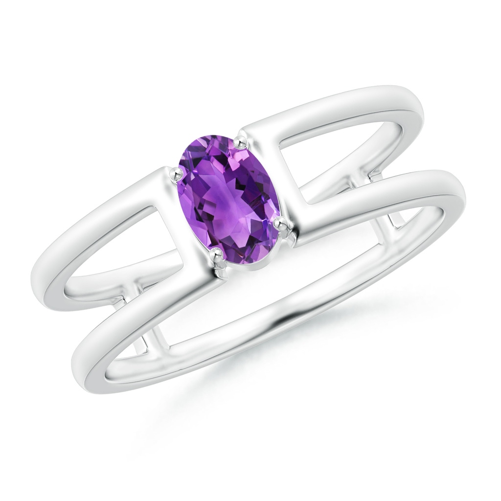 6x4mm AAA Oval Amethyst Solitaire Parallel Split Shank Ring in White Gold