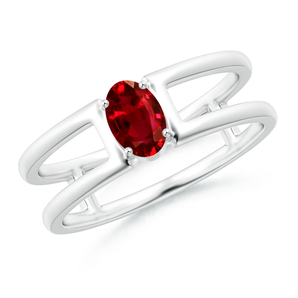 6x4mm AAAA Oval Ruby Solitaire Parallel Split Shank Ring in P950 Platinum