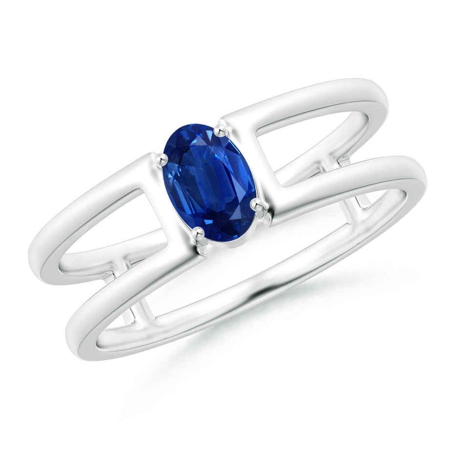 6x4mm AAA Oval Sapphire Solitaire Parallel Split Shank Ring in White Gold 