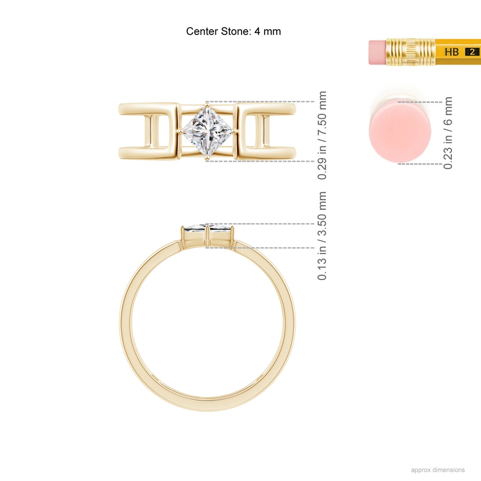 4mm IJI1I2 Princess Diamond Solitaire Parallel Split Shank Ring in Yellow Gold ruler