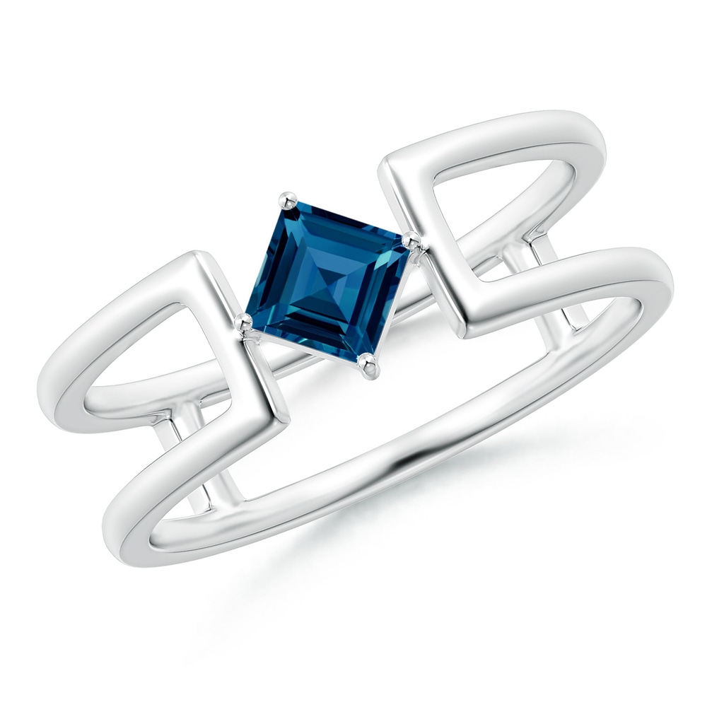 4mm AAAA Square London Blue Topaz Solitaire Parallel Split Shank Ring in White Gold