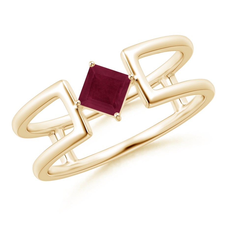 4mm A Square Ruby Solitaire Parallel Split Shank Ring in Yellow Gold 