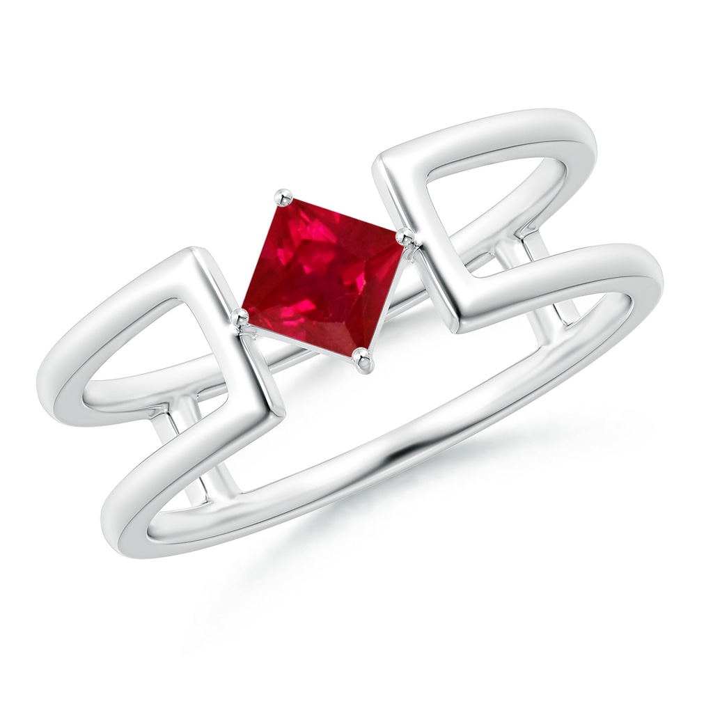 4mm AAA Square Ruby Solitaire Parallel Split Shank Ring in White Gold
