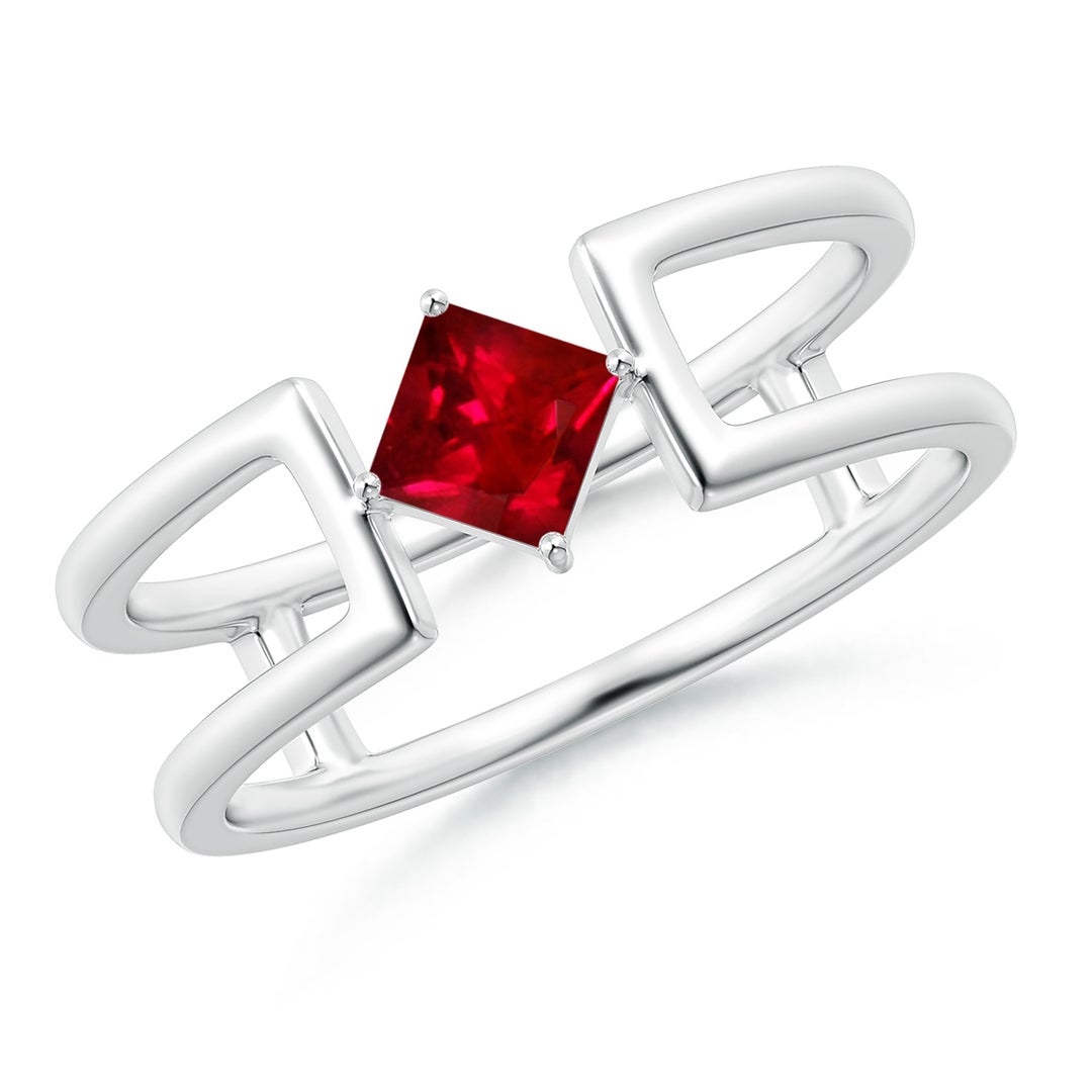Square Ruby Solitaire Parallel Split Shank Ring