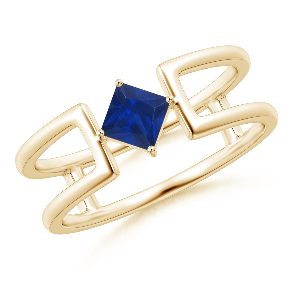 4mm AAA Square Sapphire Solitaire Parallel Split Shank Ring in Yellow Gold