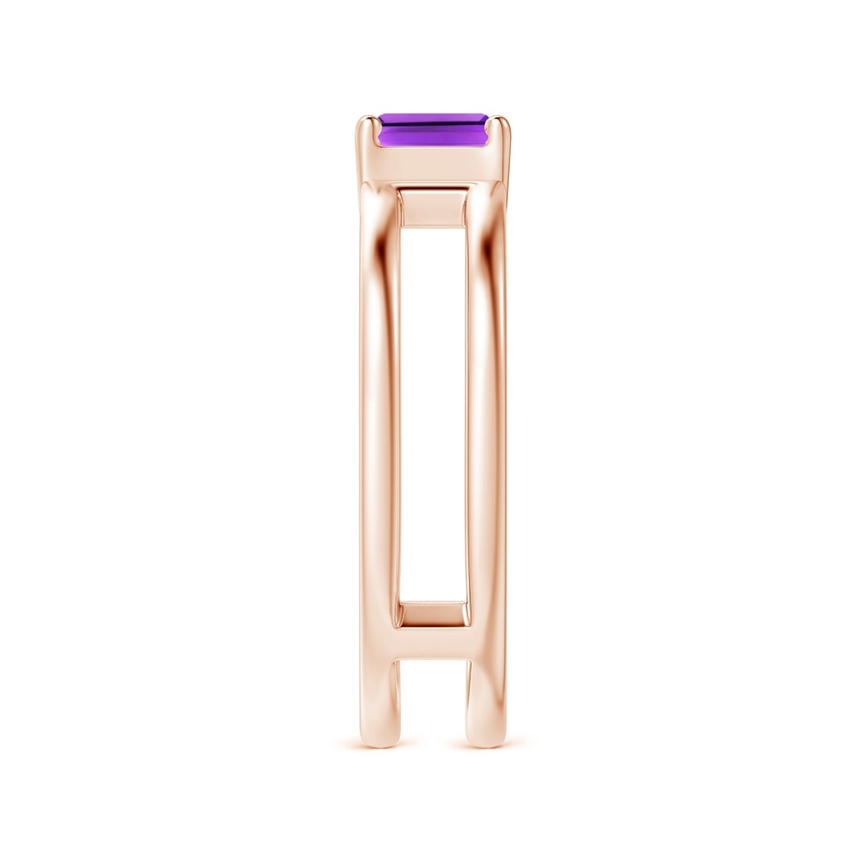 5mm AAA Parallel Split Shank Square Emerald-Cut Amethyst Ring in 9K Rose Gold side-2