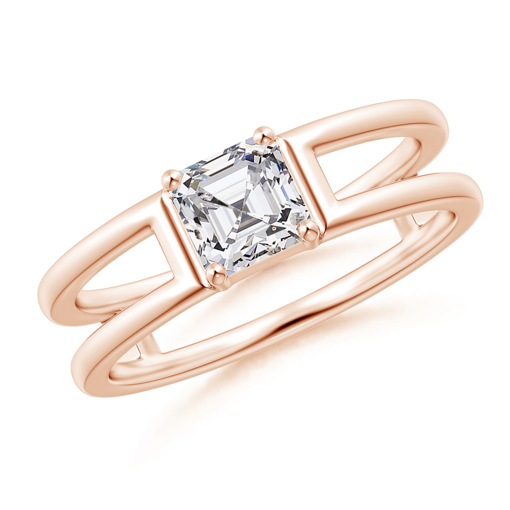 5mm HSI2 Parallel Split Shank Asscher Diamond Ring in Rose Gold 