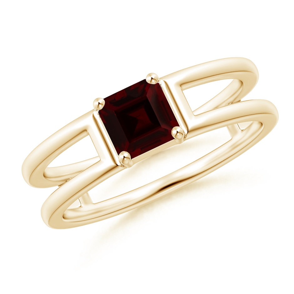 5mm A Parallel Split Shank Square Emerald-Cut Garnet Ring in 9K Yellow Gold 
