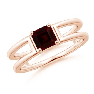 5mm A Parallel Split Shank Square Emerald-Cut Garnet Ring in Rose Gold