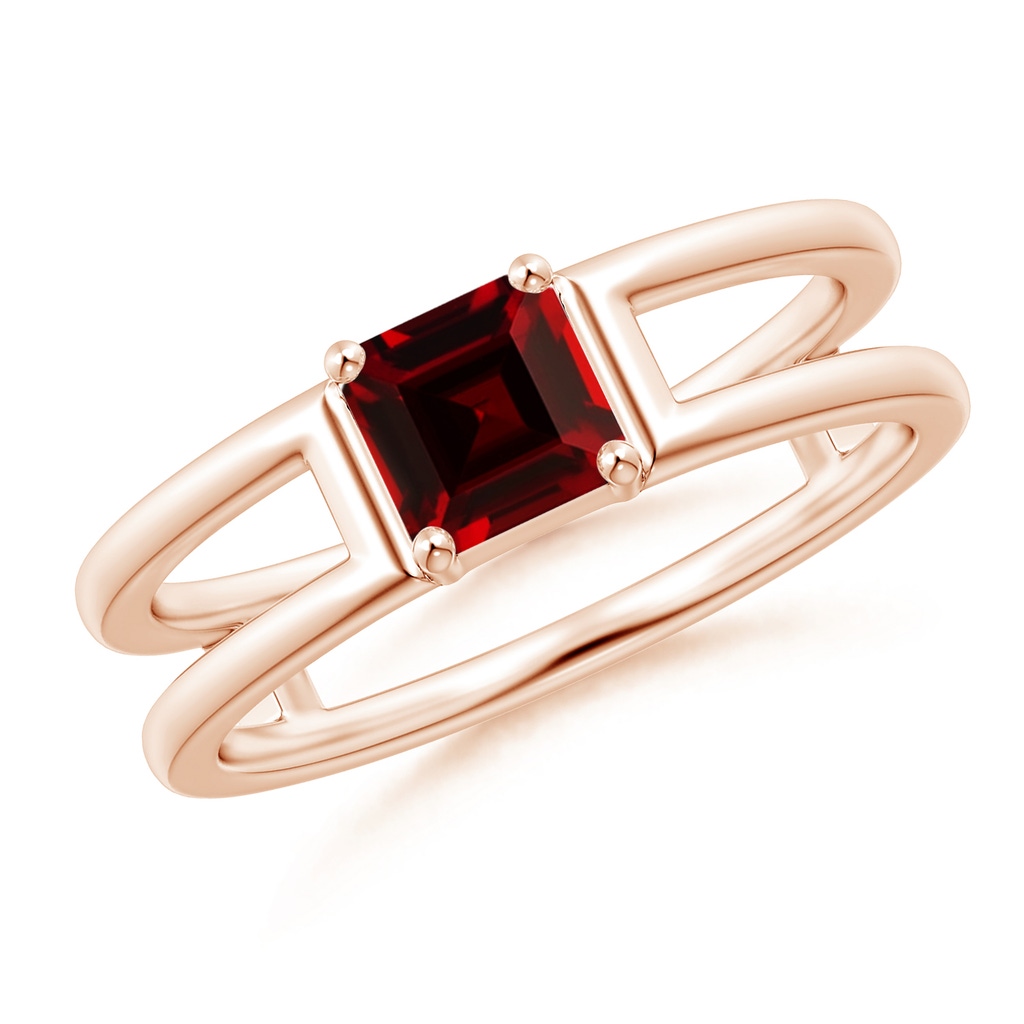 5mm AAAA Parallel Split Shank Square Emerald-Cut Garnet Ring in Rose Gold