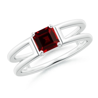 5mm AAAA Parallel Split Shank Square Emerald-Cut Garnet Ring in White Gold