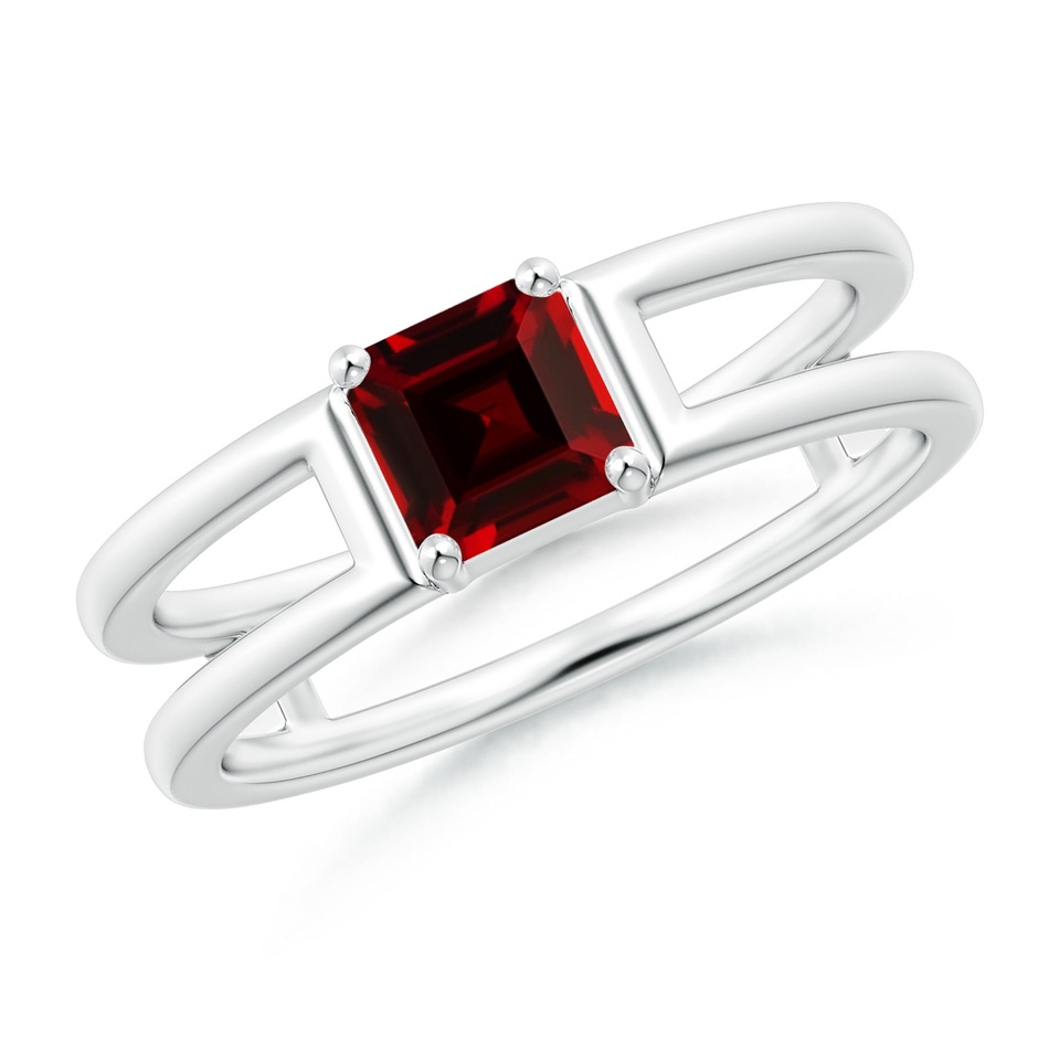 5mm AAAA Parallel Split Shank Square Emerald-Cut Garnet Ring in White Gold 