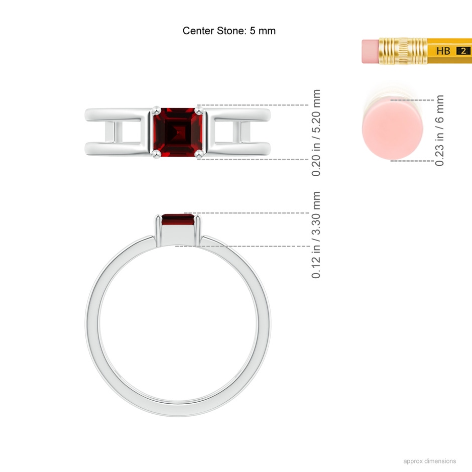 5mm AAAA Parallel Split Shank Square Emerald-Cut Garnet Ring in White Gold ruler