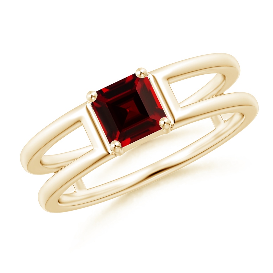 5mm AAAA Parallel Split Shank Square Emerald-Cut Garnet Ring in Yellow Gold 