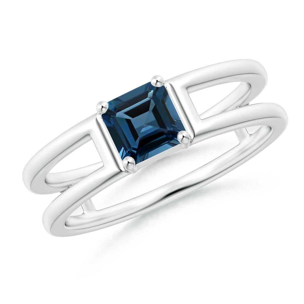 5mm AAAA Parallel Split Shank Square Emerald-Cut London Blue Topaz Ring in White Gold