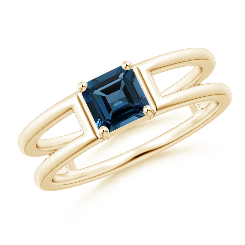 5mm AAAA Parallel Split Shank Square Emerald-Cut London Blue Topaz Ring in Yellow Gold