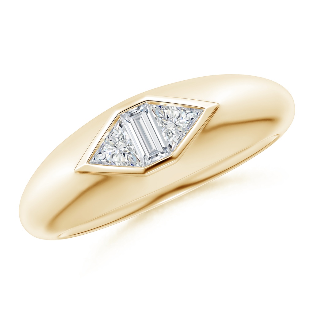 4mm GVS2 Bezel-Set Triangle and Baguette Diamond Signet Ring in Yellow Gold