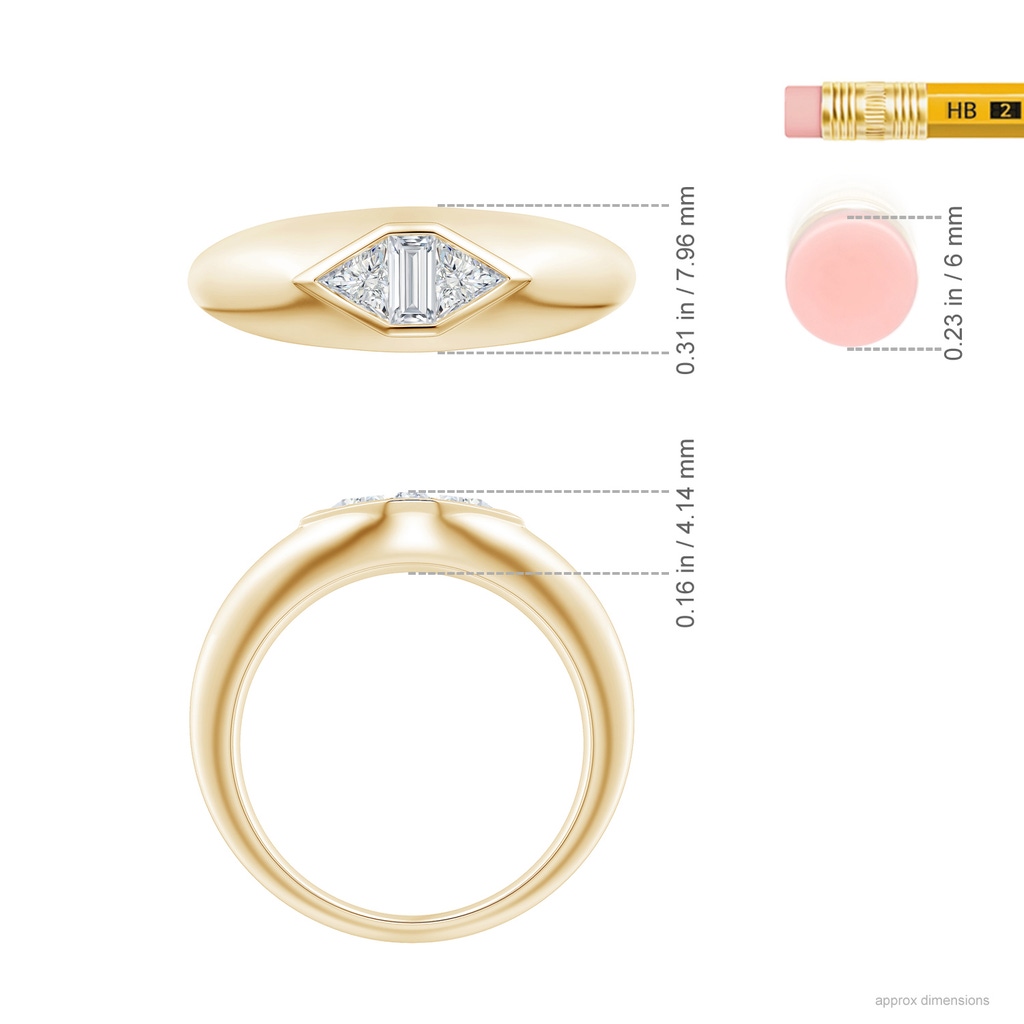 4mm GVS2 Bezel-Set Triangle and Baguette Diamond Signet Ring in Yellow Gold Ruler