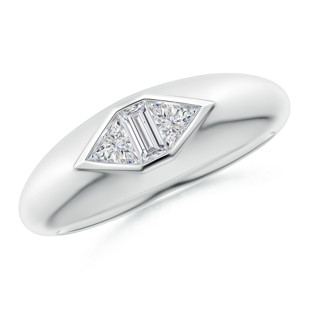 4mm HSI2 Bezel-Set Triangle and Baguette Diamond Signet Ring in White Gold