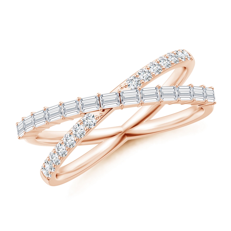 2x1.5mm GVS2 Baguette & Round Diamond Crossover Ring in Rose Gold 