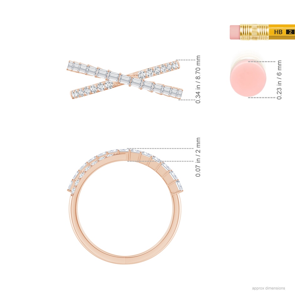 2x1.5mm GVS2 Baguette & Round Diamond Crossover Ring in Rose Gold ruler