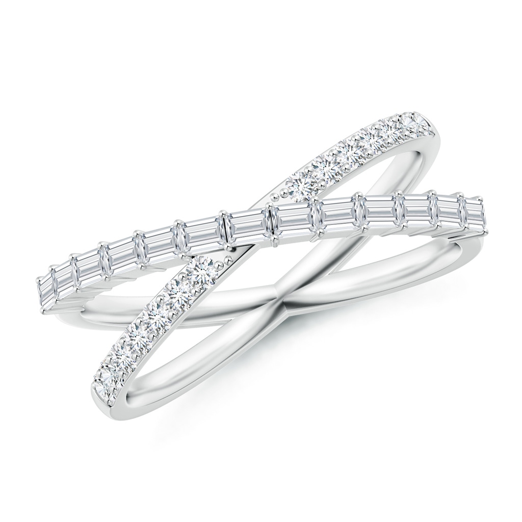 2x1.5mm GVS2 Baguette & Round Diamond Crossover Ring in White Gold 