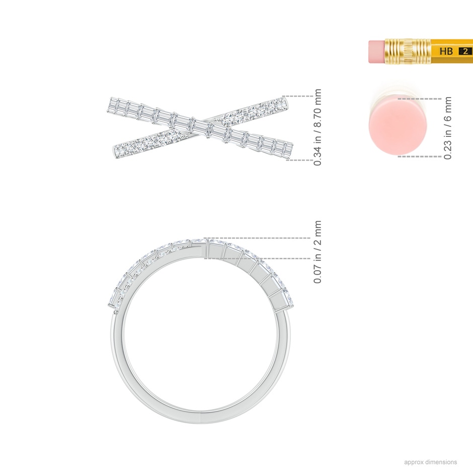 2x1.5mm GVS2 Baguette & Round Diamond Crossover Ring in White Gold ruler
