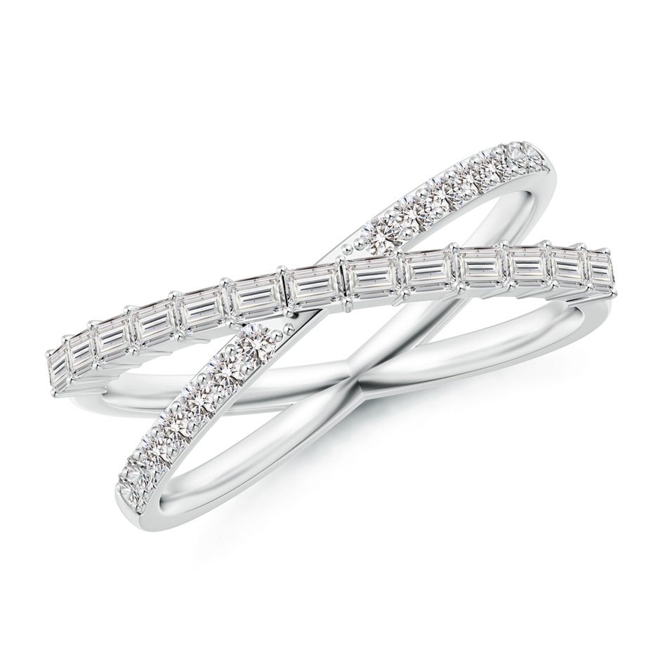 2x1.5mm IJI1I2 Baguette & Round Diamond Crossover Ring in White Gold 