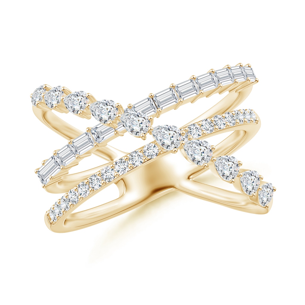 3x2mm GVS2 Multi-Shape Diamond Crossover Ring in Yellow Gold