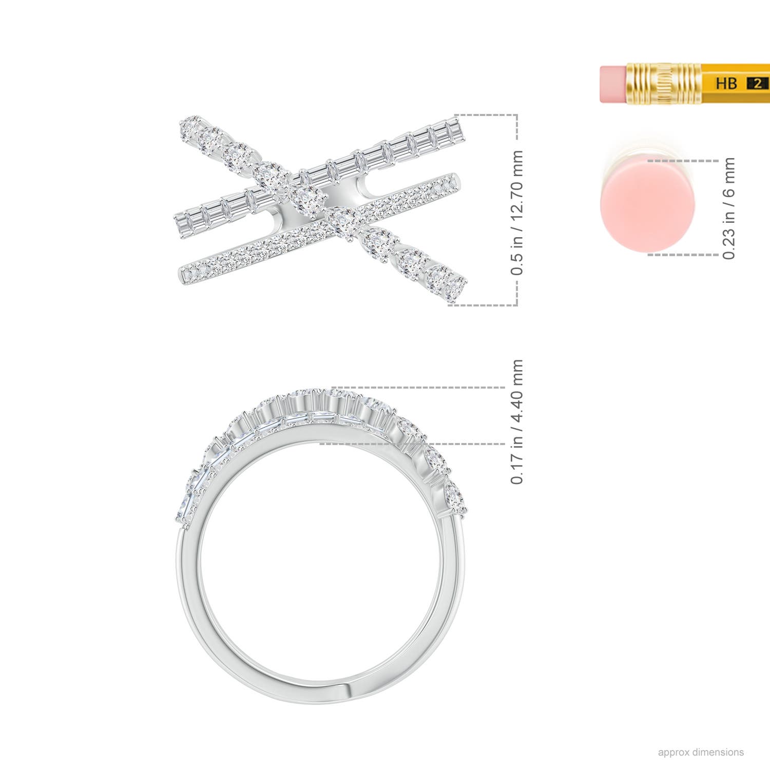 3x2mm HSI2 Multi-Shape Diamond Crossover Ring in White Gold - ruler