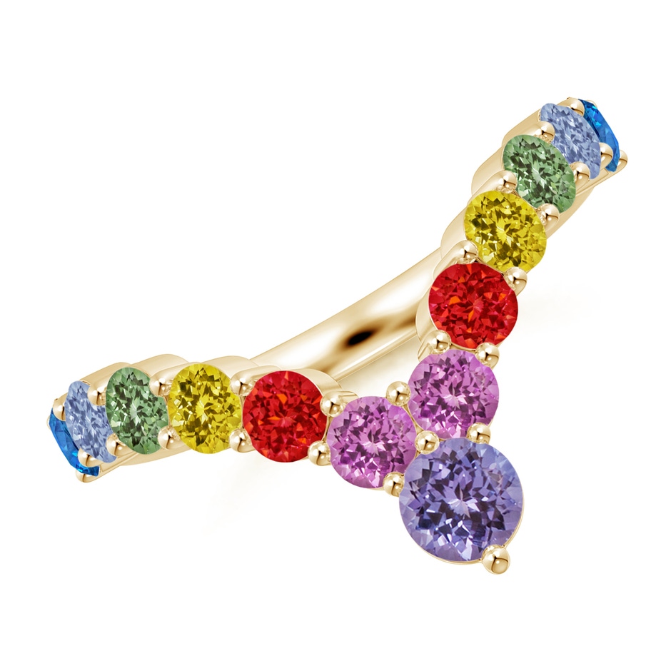 4mm AAA Spectra Prong-Set Round Multi-Sapphire Chevron Ring in Yellow Gold 