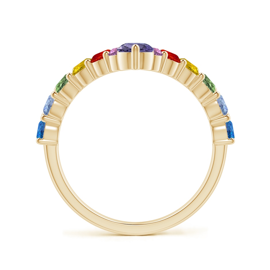 4mm AAA Spectra Prong-Set Round Multi-Sapphire Chevron Ring in Yellow Gold side-1