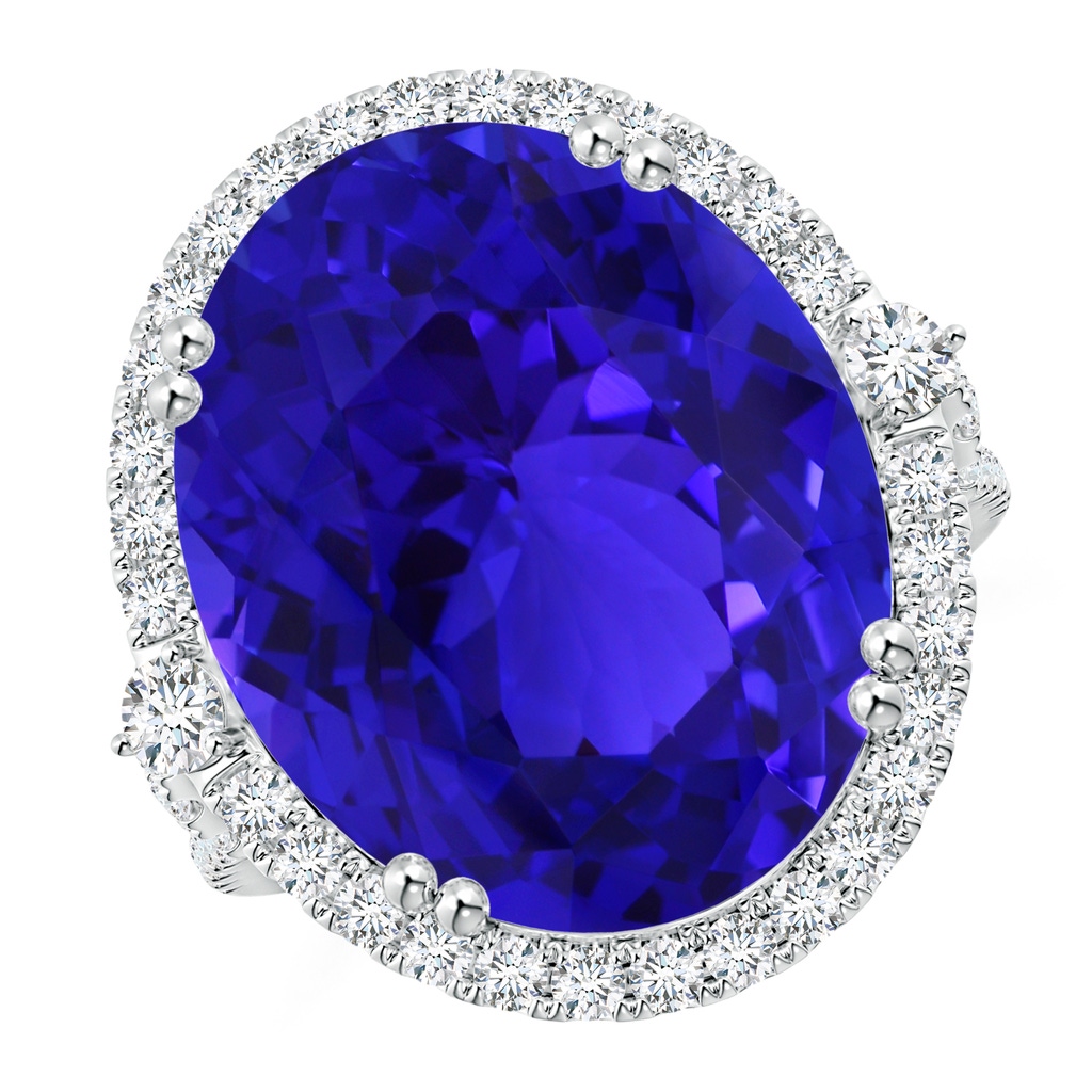 17.67x14.95x9.87mm AAAA GIA Certified Oval Tanzanite Halo Split Shank Ring in 18K White Gold