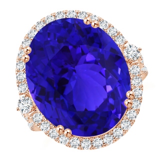 17.67x14.95x9.87mm AAAA GIA Certified Oval Tanzanite Halo Split Shank Ring in 9K Rose Gold