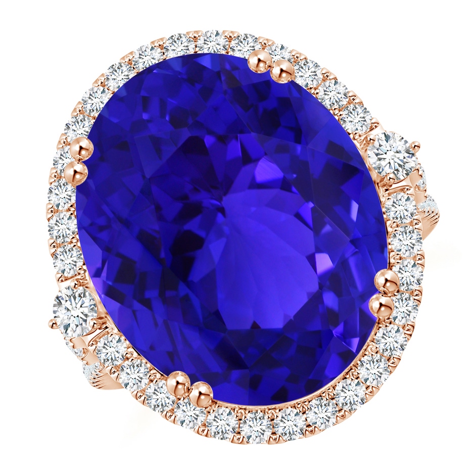 17.67x14.95x9.87mm AAAA GIA Certified Oval Tanzanite Halo Split Shank Ring in Rose Gold 