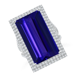 21.98x12.28x8.56mm AAAA GIA Certified Rectangular Tanzanite Double Halo Split Shank Ring in 18K White Gold