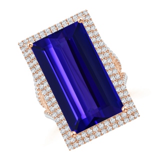 21.98x12.28x8.56mm AAAA GIA Certified Rectangular Tanzanite Double Halo Split Shank Ring in Rose Gold