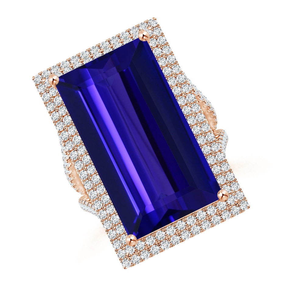 21.98x12.28x8.56mm AAAA GIA Certified Rectangular Tanzanite Double Halo Split Shank Ring in Rose Gold 