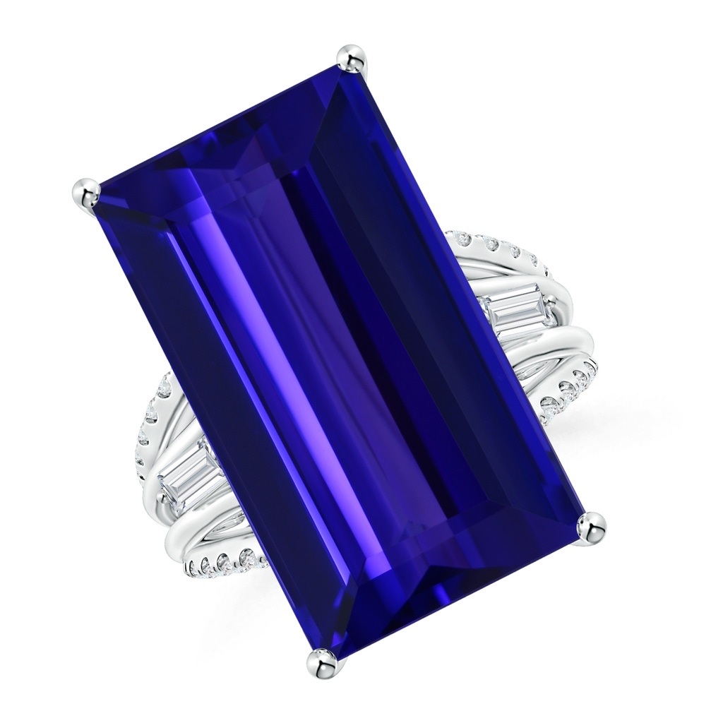 21.98x12.28x8.56mm AAAA GIA Certified Rectangular Tanzanite Split Shank Ring with Diamonds in 18K White Gold