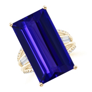 21.98x12.28x8.56mm AAAA GIA Certified Rectangular Tanzanite Split Shank Ring with Diamonds in 9K Yellow Gold