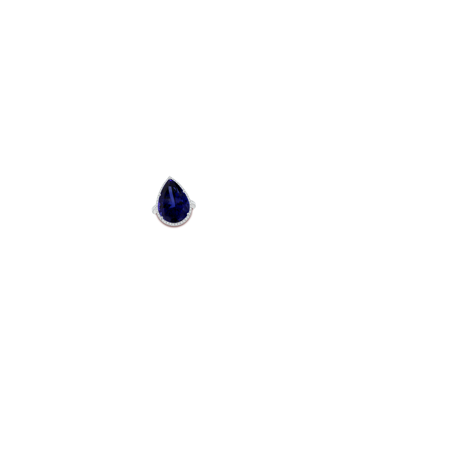 20.11x13.06x10.6mm AAAA GIA Certified Pear-Shaped Tanzanite Halo Ring in P950 Platinum hand