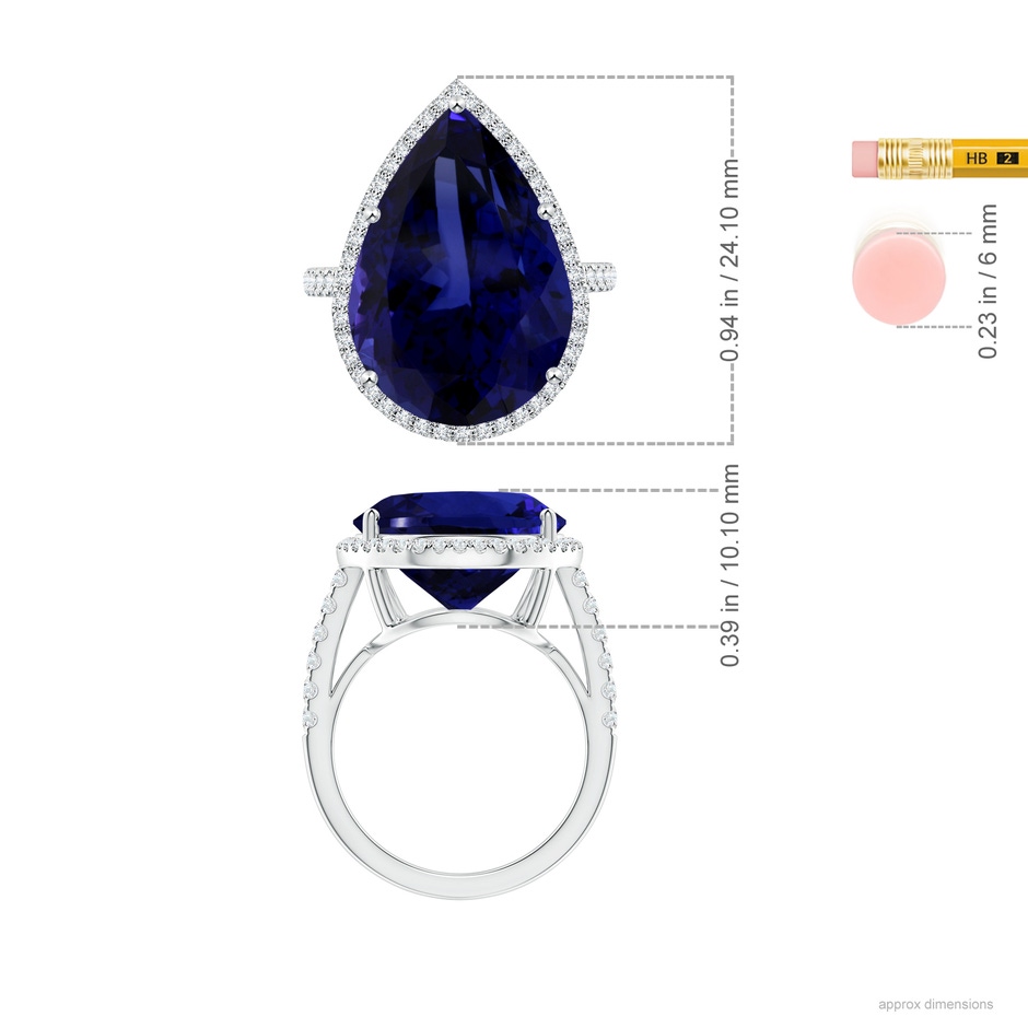 20.11x13.06x10.6mm AAAA GIA Certified Pear-Shaped Tanzanite Halo Ring in White Gold ruler