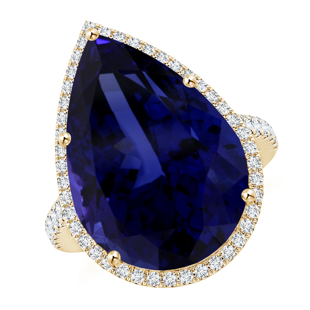 20.11x13.06x10.6mm AAAA GIA Certified Pear-Shaped Tanzanite Halo Ring in Yellow Gold