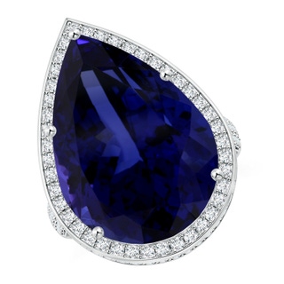 20.11x13.06x10.6mm AAAA GIA Certified Pear-Shaped Tanzanite Floral Basket Halo Ring in P950 Platinum