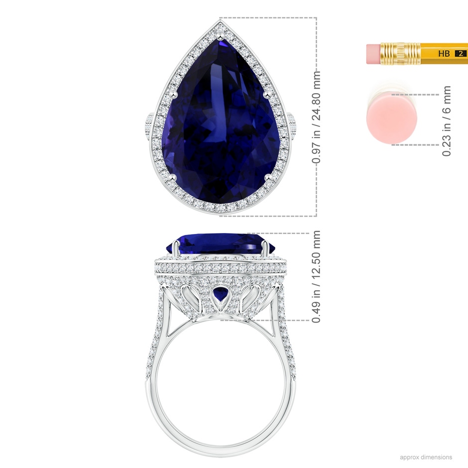 20.11x13.06x10.6mm AAAA GIA Certified Pear-Shaped Tanzanite Floral Basket Halo Ring in P950 Platinum ruler